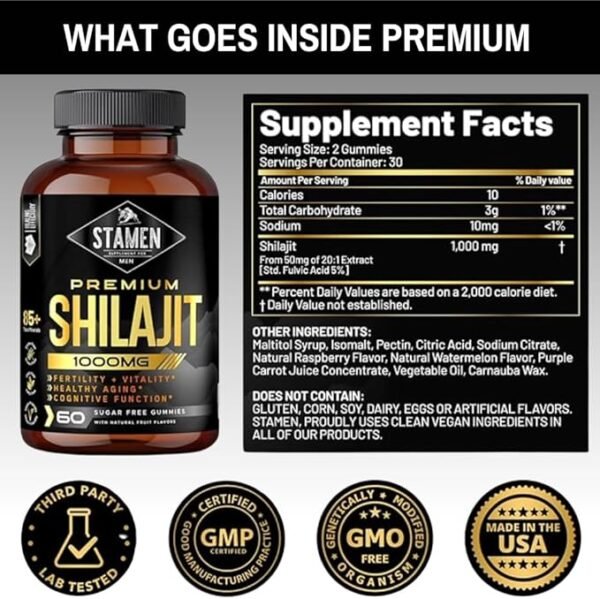 Stamen Shilajit Sugar-Free Gummies – 30,000mg, 60 Ct - Image 5